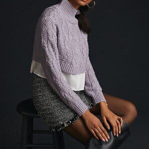 Maeve Layered Peplum Cropped lavender purple Sweater size M NWoT